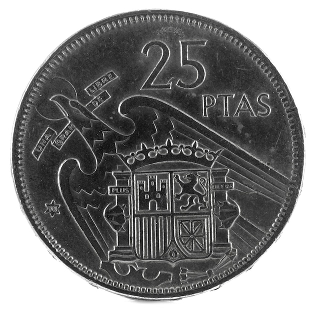 Foto moneda española antigua de 25 pesetas,