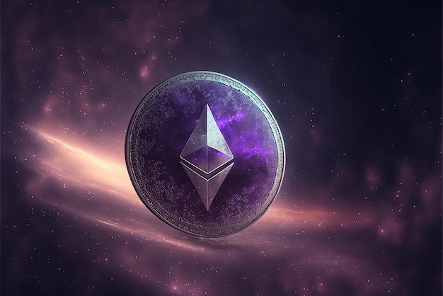 Moneda Ethereum en el espacio revolución de la moneda virtual blockchain Ai generó arte