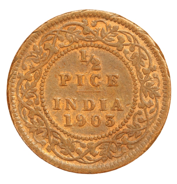 Moneda de medio pice indio antiguo de 1903 clsoeup