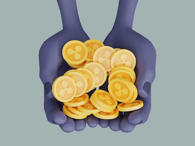 Foto moneda de ondulación crypto moneda que apoya la presentación de la ilustración 3d de la mano render