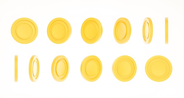 Moneda de oro aislada en la representación 3d del fondo blanco