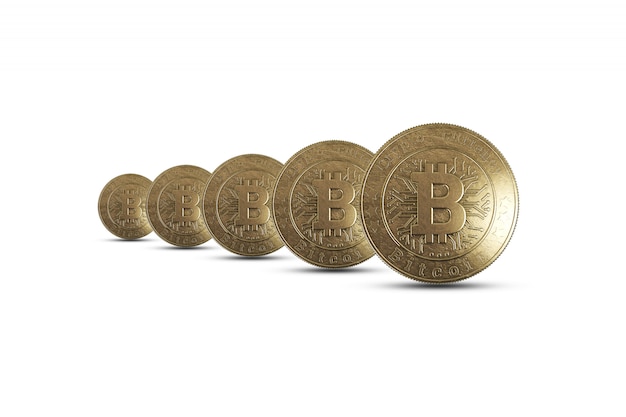 Moneda de oro Bitcoin en blanco