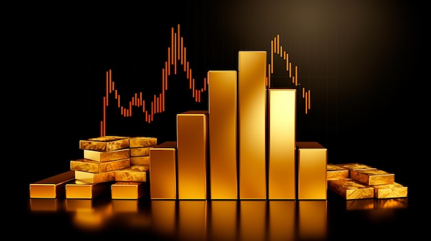 moneda de oro y gráfico de divisas IA generativa