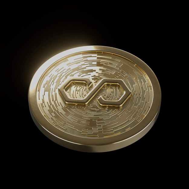 Moneda de oro poligónica cripto realista con ilustraciones 3D aisladas mínimas