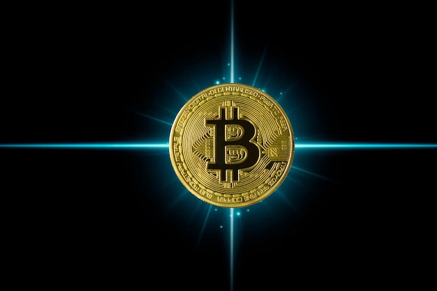 Moneda de oro que simboliza la criptomoneda bitcoin Fondo negro
