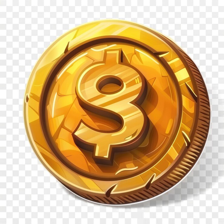 moneda de oro con un signo de dólar en un fondo transparente