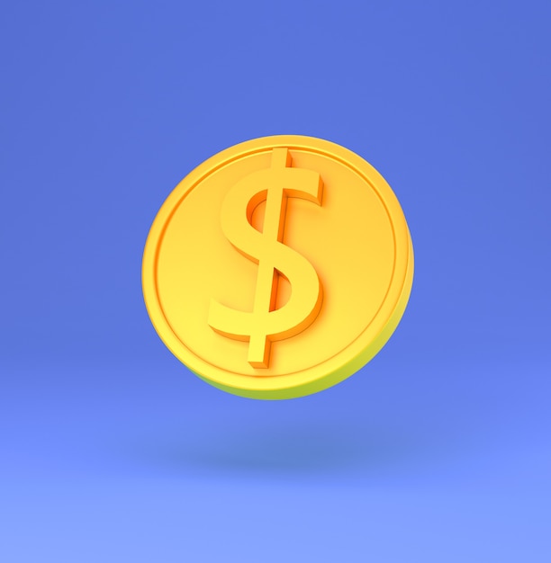 Foto moneda de oro con signo de dólar ilustración de render 3d de dibujos animados mínimos
