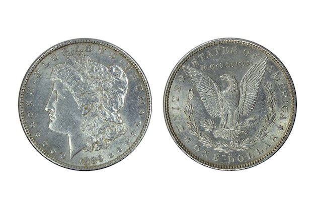 Foto moneda de plata de estados unidos de 1 dólar morgan 1889 con águila