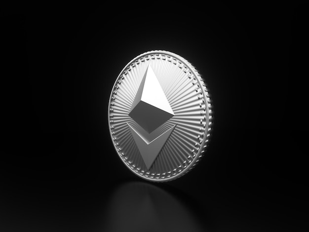 Moneda de plata Moneda Ethereum sobre un fondo negro