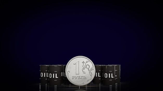 La moneda de un rublo y el tanque de aceite para negocios o concepto de petróleo representación 3d