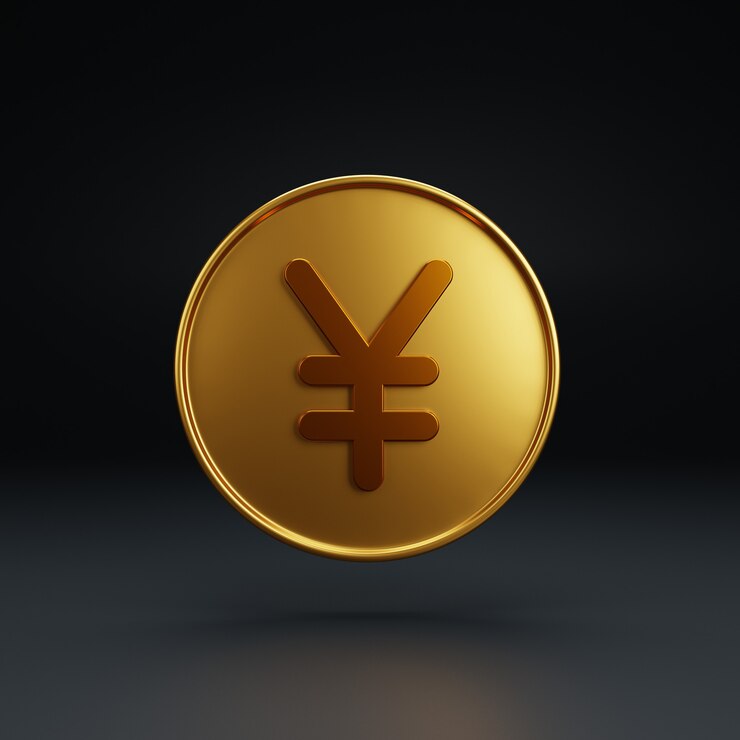 Foto moneda de yenes de dinero 3d sobre fondo negro
