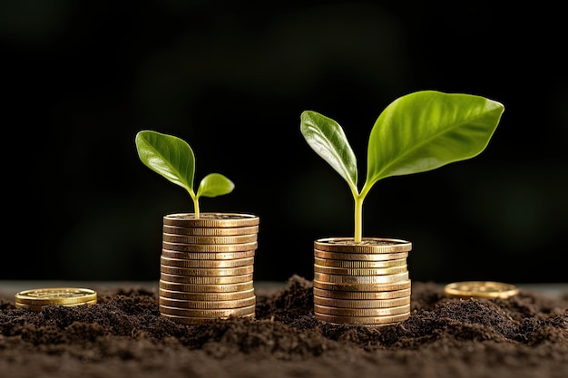 monedas apiladas con plantas