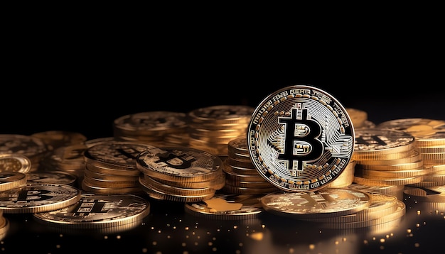 monedas de bitcoin apiladas sobre un fondo negro