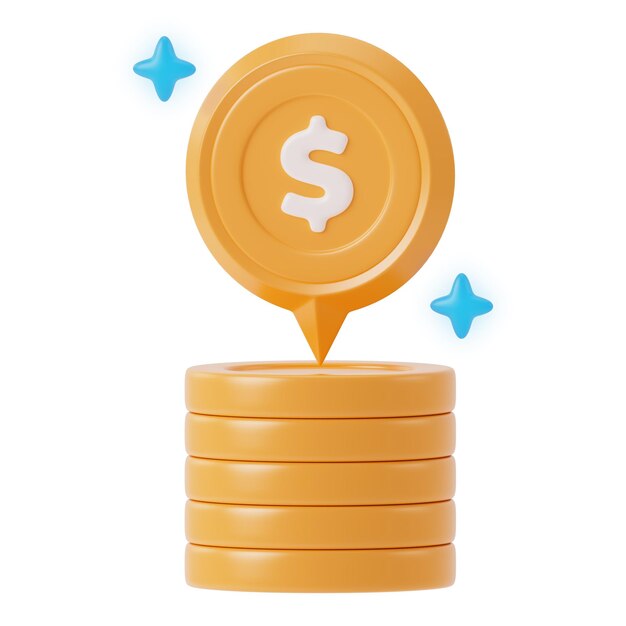 Monedas de dólar y Pin icono 3D