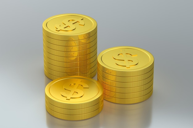 Las monedas de dólar con renderizado 3d de fondo blanco