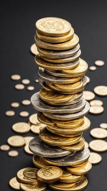 Las monedas están cayendo de la pila de monedas monedas de oro antiguas generadas por la IA