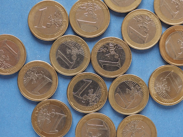 Monedas de euro, Unión Europea sobre azul