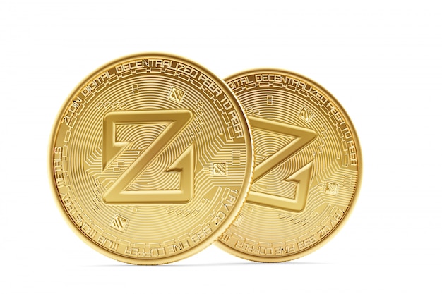 Monedas Golden ZCoin. Ilustración 3D