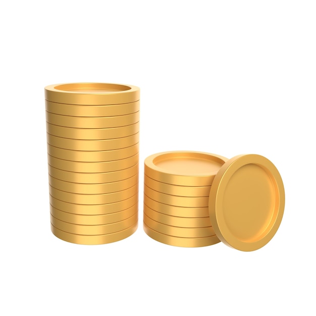 Monedas de oro 3d aisladas sobre fondo blanco 3D Render ilustración