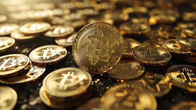 Monedas de oro de Bitcoin dinero de criptomoneda