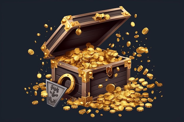 Monedas de oro en el cofre de la caja fuerte del viejo oro pirata Generar Ai