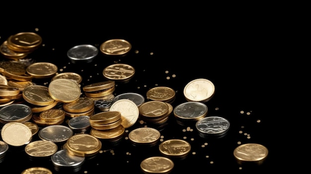 Monedas de oro lloviendo sobre un fondo negro