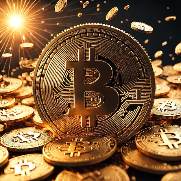 monedas de oro y monedas de bitcoin monedas de bitcoin y bitcoin sobre un fondo negro