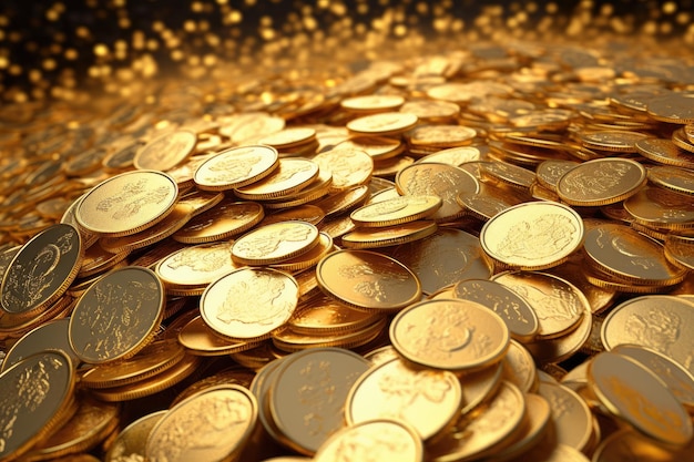 Monedas de oro que caen sobre un fondo blanco