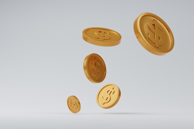 Monedas de oro sobre fondo blanco aisladobilletera digital Compras de aplicaciones móvilesCashback y bancaahorro de dineroespacio de copia vacíoAislar fondoIlustración de renderizado 3D