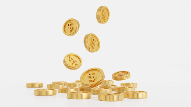 Monedas de oro, sobre fondo blanco, render 3d