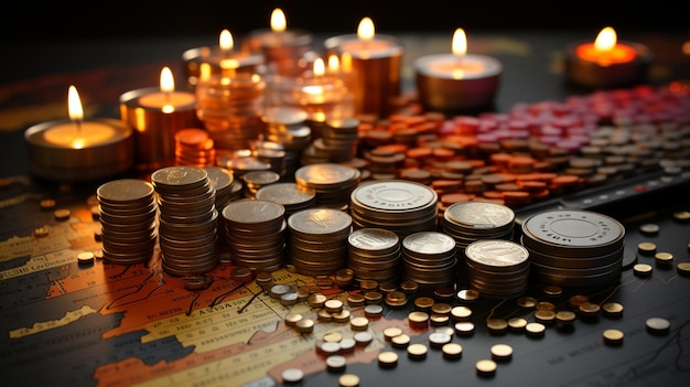 Monedas de oro y velas