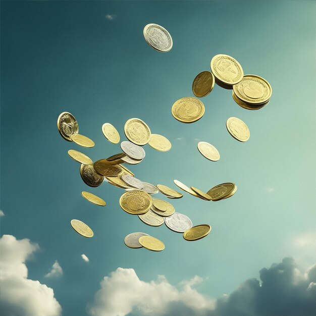 monedas de oro volando en el cielo