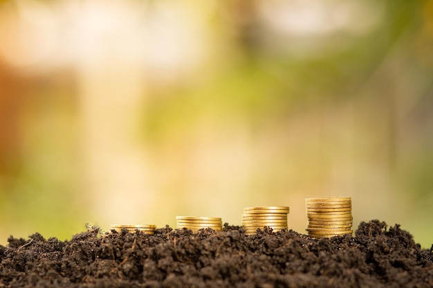 Foto monedas en el suelo ideas de financiación e inversión.