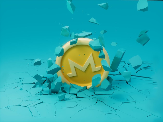 Monero Coin Ground Crash Destrucción Colapso Crack Break Crypto Moneda 3D Ilustración Render