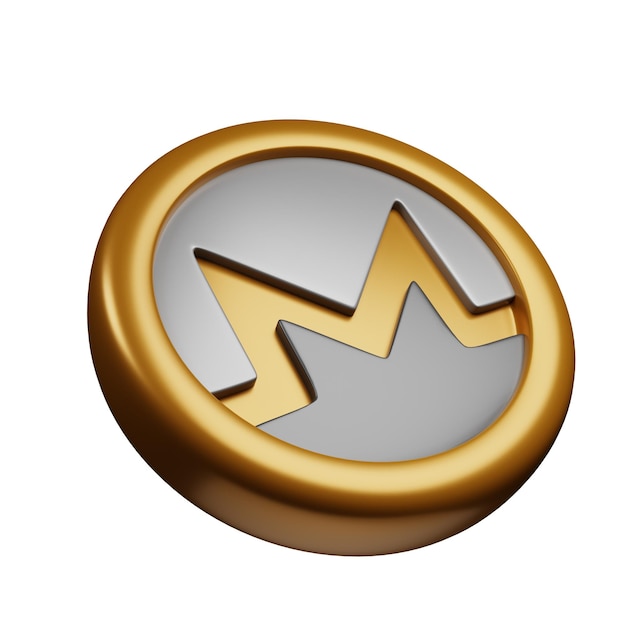 Monero o XMR oro plata 3d renderizado inclinado vista derecha ilustración de criptomoneda estilo de dibujos animados