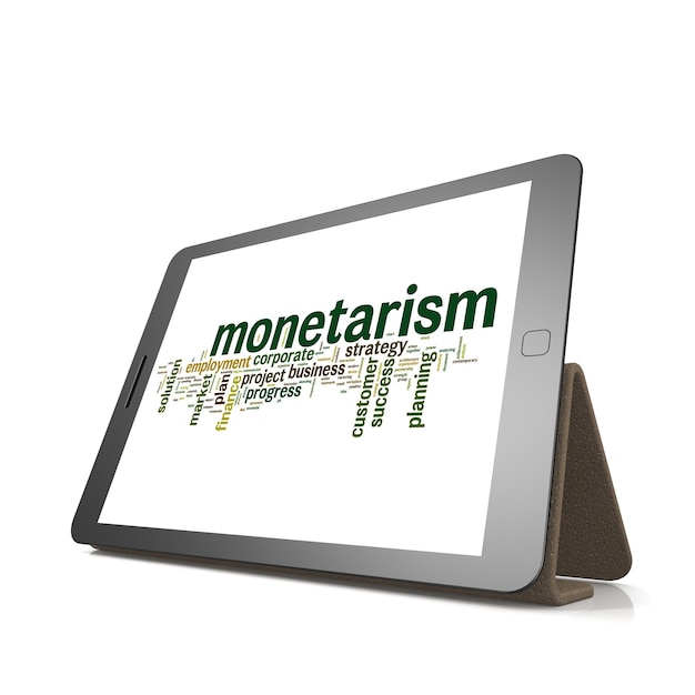 Monetarismus-Wortwolke auf dem Tablet