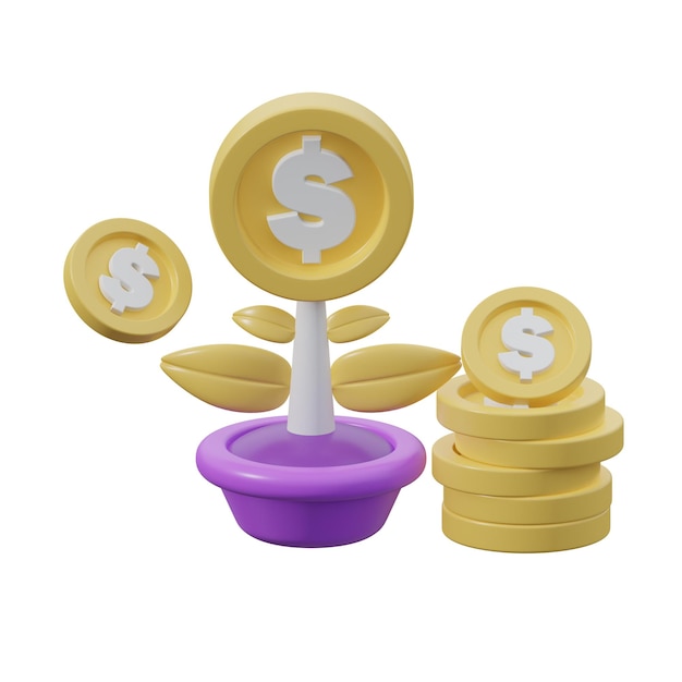 Foto money plant 3d icono aislado blanco fundamento 3d renderizado