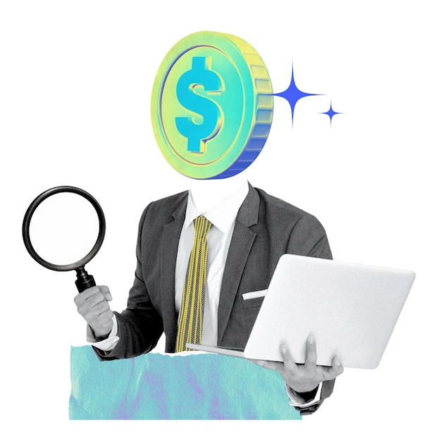 Moneyhead-Geschäftsmann png finanzielle Collage-Remix transparenter Hintergrund
