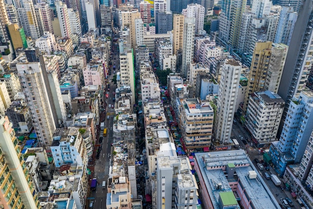 Mong Kok, 25 de septiembre de 2019: Vista superior de la ciudad de Hong Kong