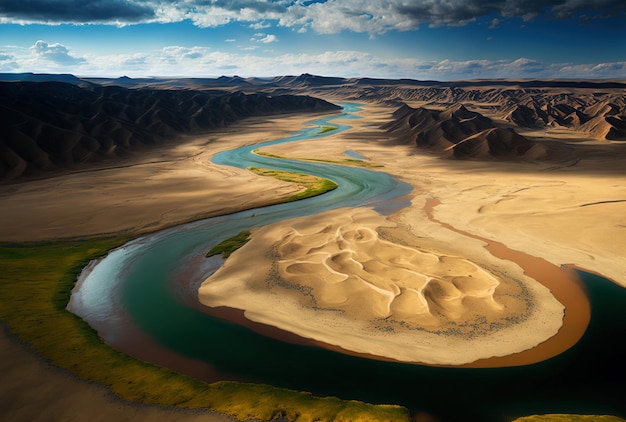 Mongolei Orkhon-Fluss von oben gesehen