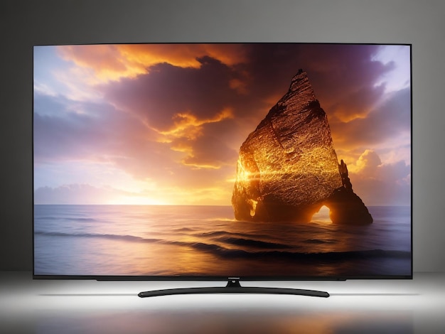 monitor 4k aislado en la TV blanca con la vista de la naturaleza