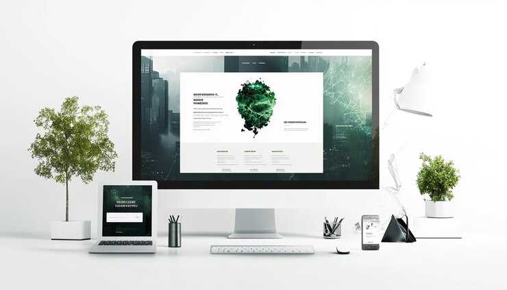 un monitor con un árbol verde en la pantalla