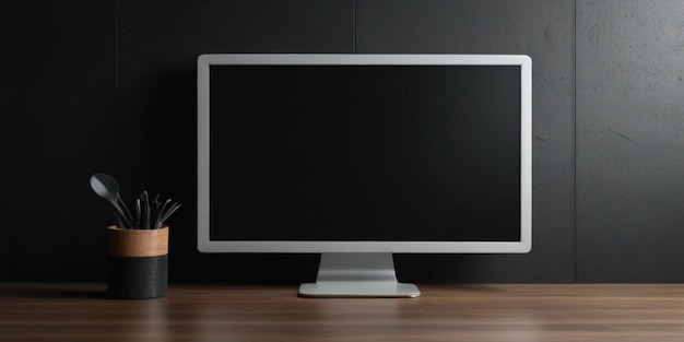 un monitor blanco con un fondo negro y un fondo negro