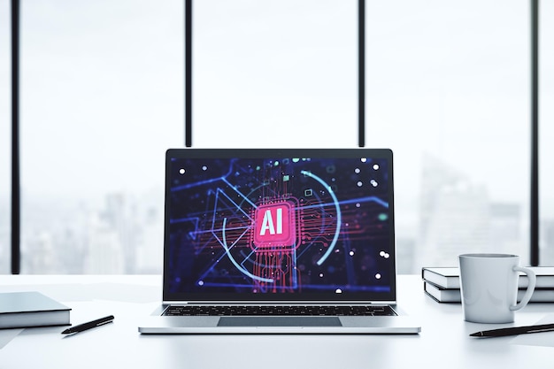 Monitor de computadora con abreviatura de inteligencia artificial creativa Tecnología futura y concepto de IA Representación 3D