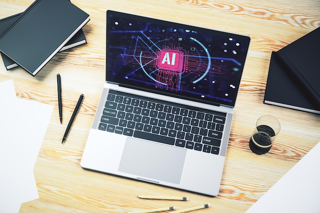 Monitor de computadora con abreviatura de inteligencia artificial creativa Tecnología futura y concepto de IA Representación 3D