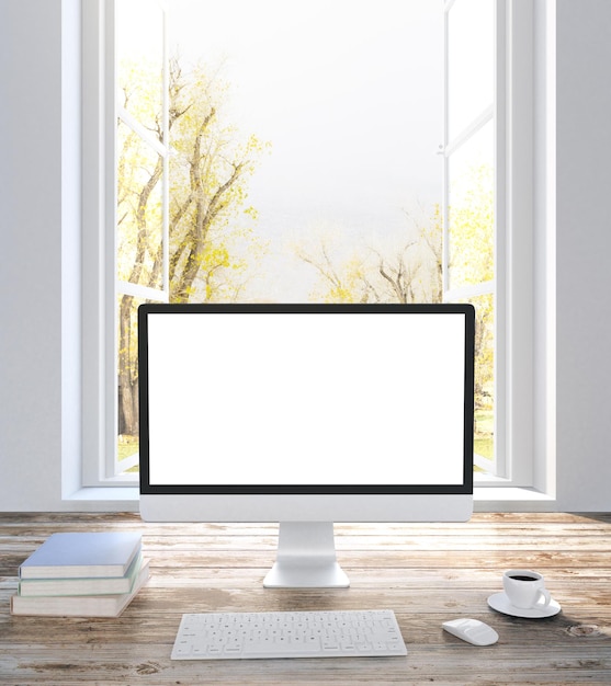 Monitor de computadora blanco en blanco