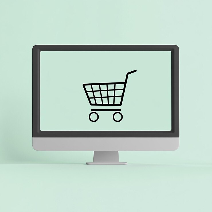Foto un monitor de computadora con un carrito de compras en él