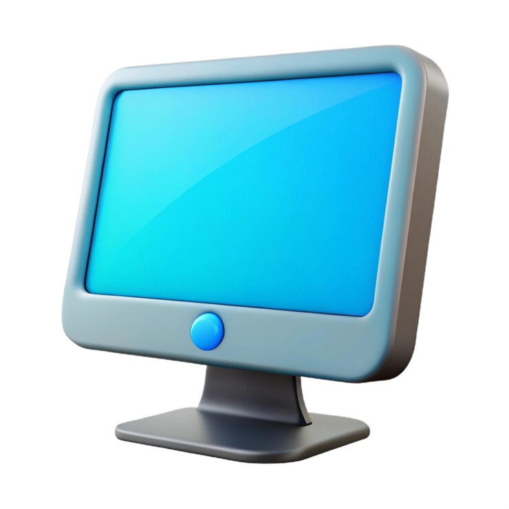 Foto monitor de computadora de dibujos animados con pantalla azul