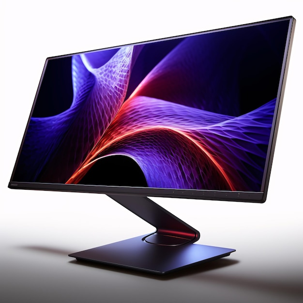 un monitor de computadora con un diseño púrpura y rojo