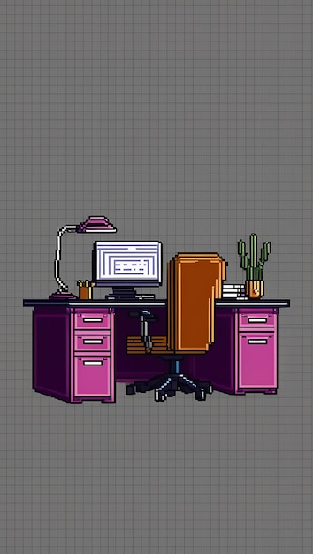 un monitor de computadora está en un escritorio con una lámpara de escritorio púrpura